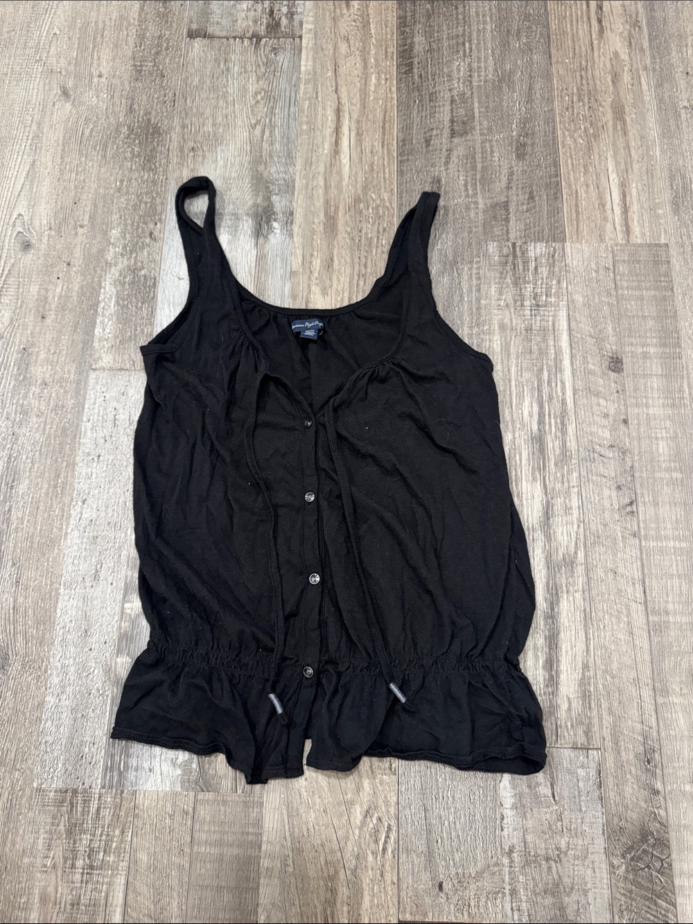 American Eagle Outfitters Black Button-Front Drawstring Tank